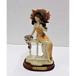 Vintage The Mirella Collection Statue Woman Figure & Parasol with Rose Basket